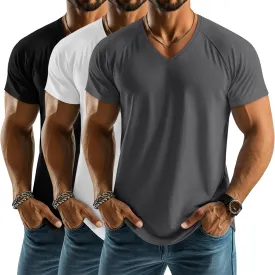 Riyiper 3 Pack Men's Big and Tall T-Shirts V Neck Cotton Short Sleeve Plus Size Tops Raglan Casual Summer Basic Tee Shirts
