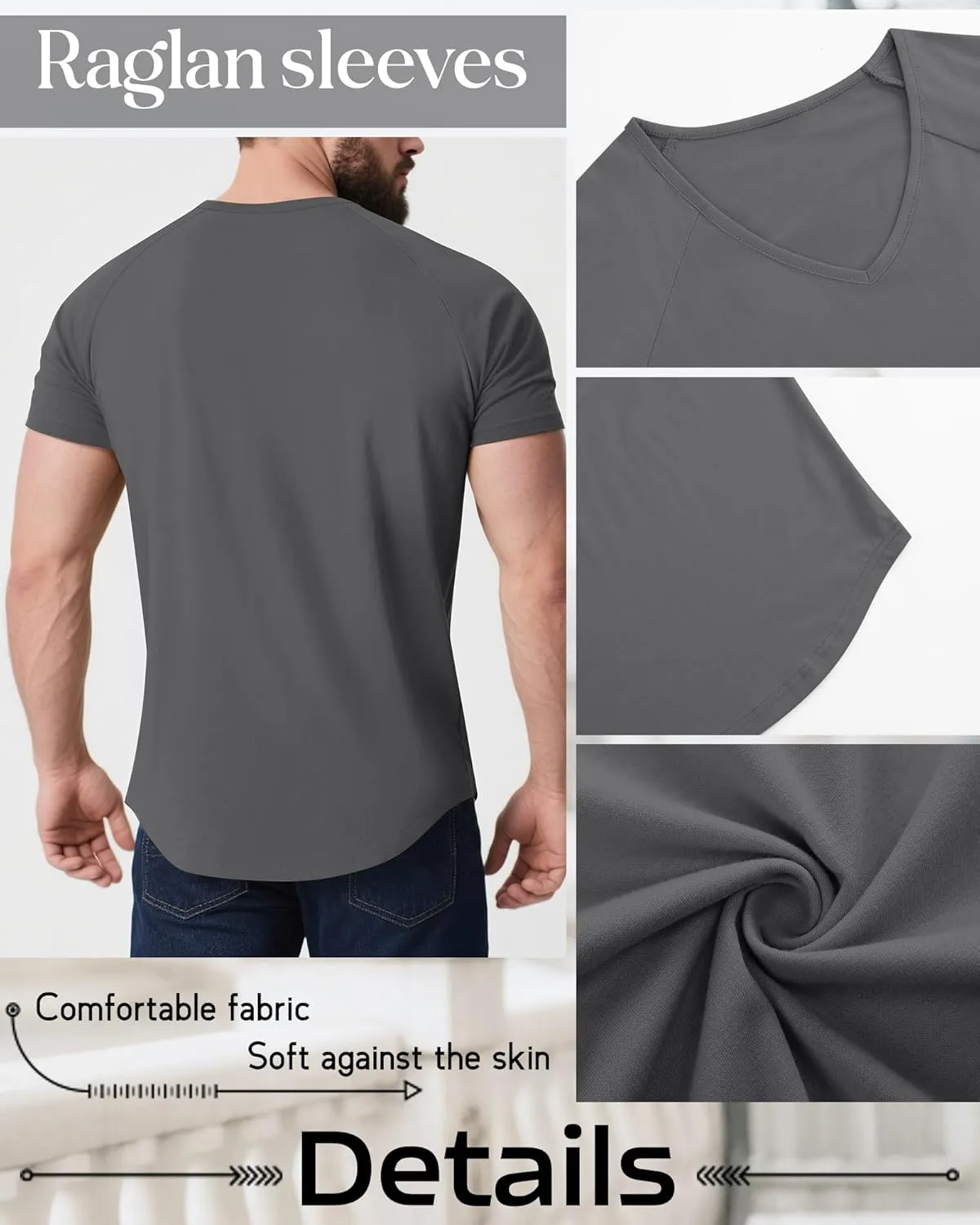 Riyiper 3 Pack Men's Big and Tall T-Shirts V Neck Cotton Short Sleeve Plus Size Tops Raglan Casual Summer Basic Tee Shirts