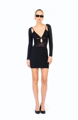 RONNY KOBO Rivera Crochet Knit Mini Dress in Black