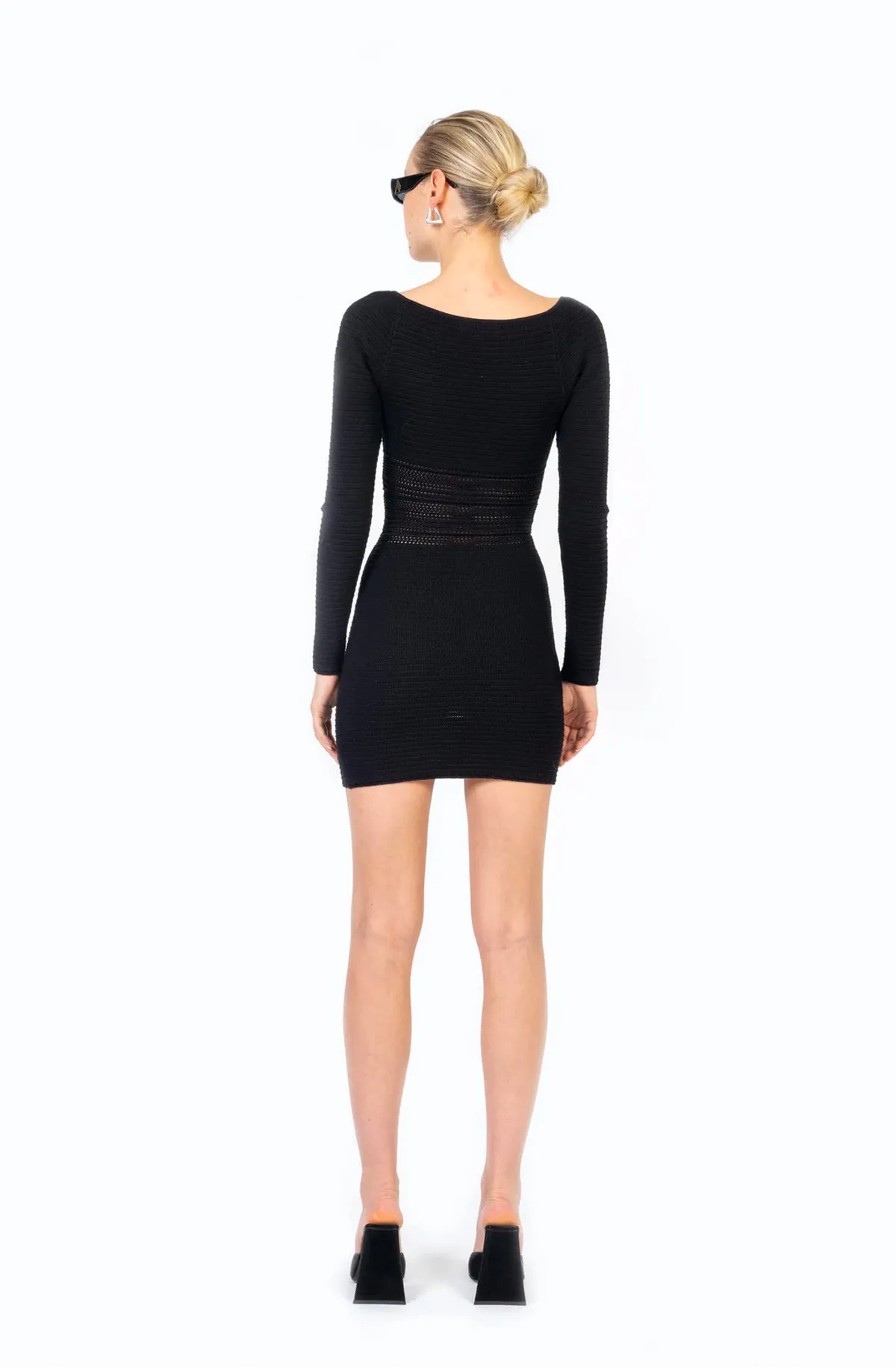 RONNY KOBO Rivera Crochet Knit Mini Dress in Black