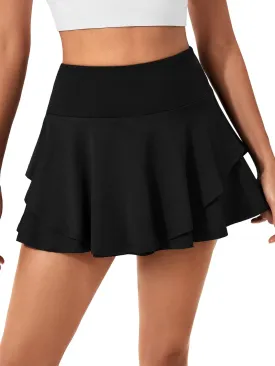 Rooscier Women's Layer Mini Skort Boho Ruffle Elastic Drop Waist A Line Flowy Mini Short Skirt