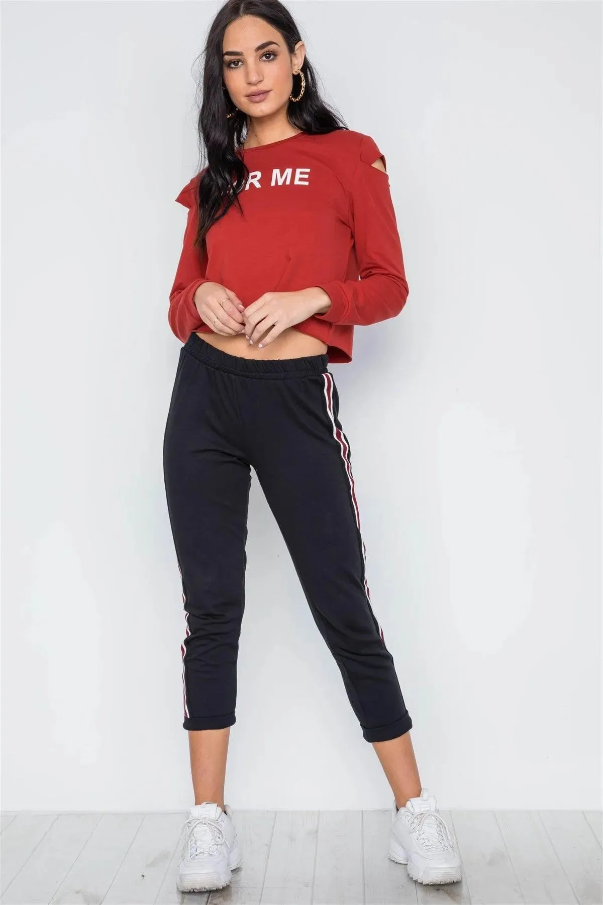 Rust Cold Shoulder Long Sleeve Graphic Top /2-1