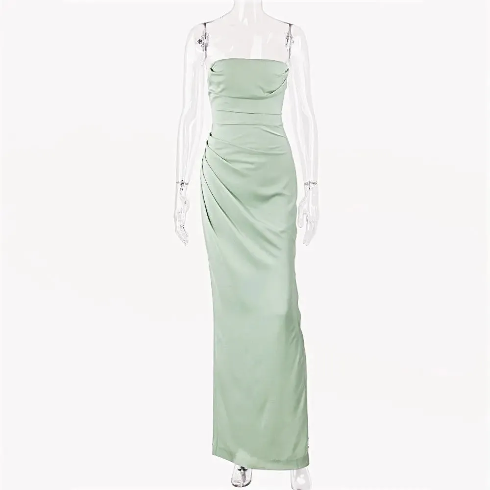 Satin Draped Tube Maxi Dress