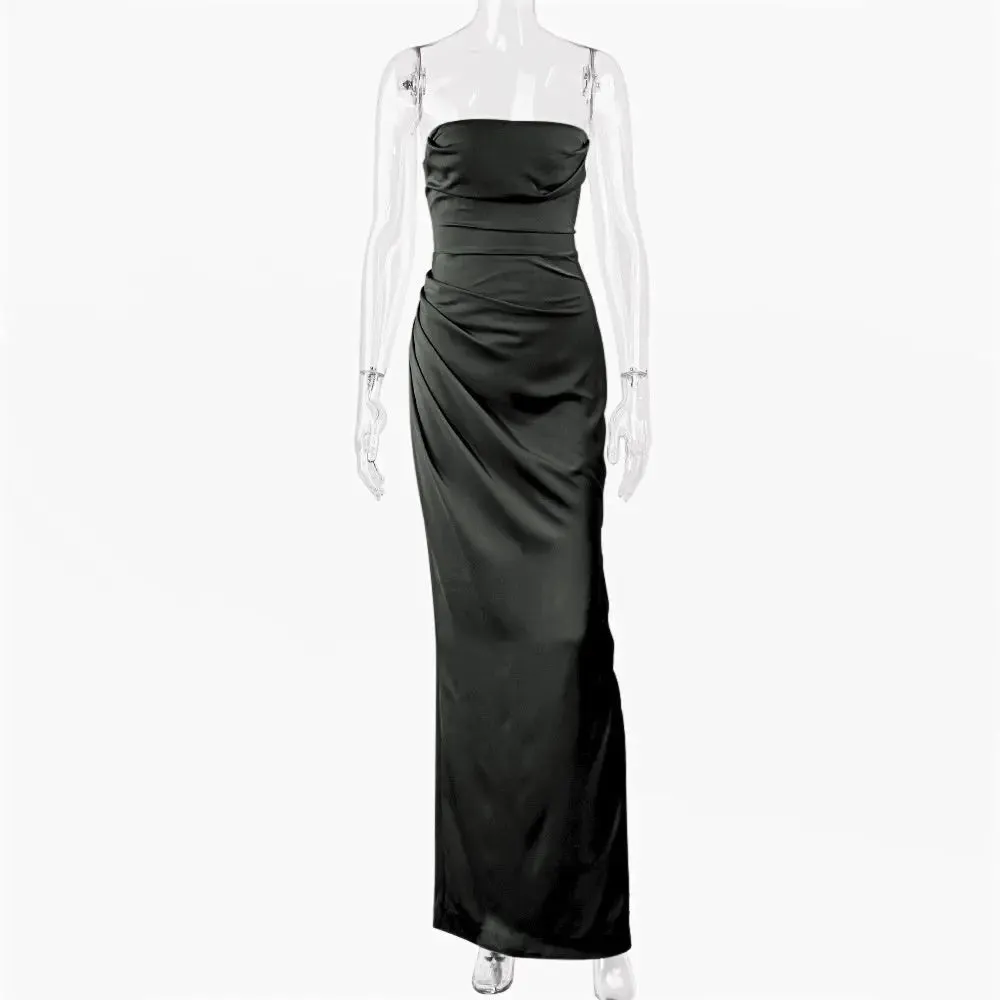 Satin Draped Tube Maxi Dress
