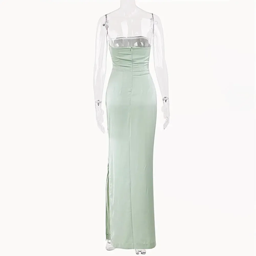 Satin Draped Tube Maxi Dress