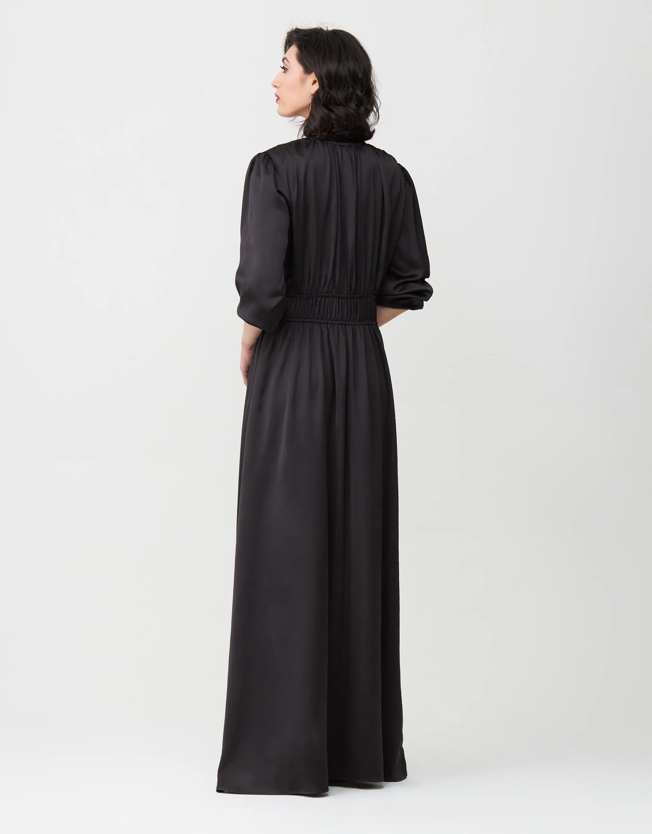 Satin Long Sleeve Lined Mock Wrap Maxi Dress Shabbos Robe