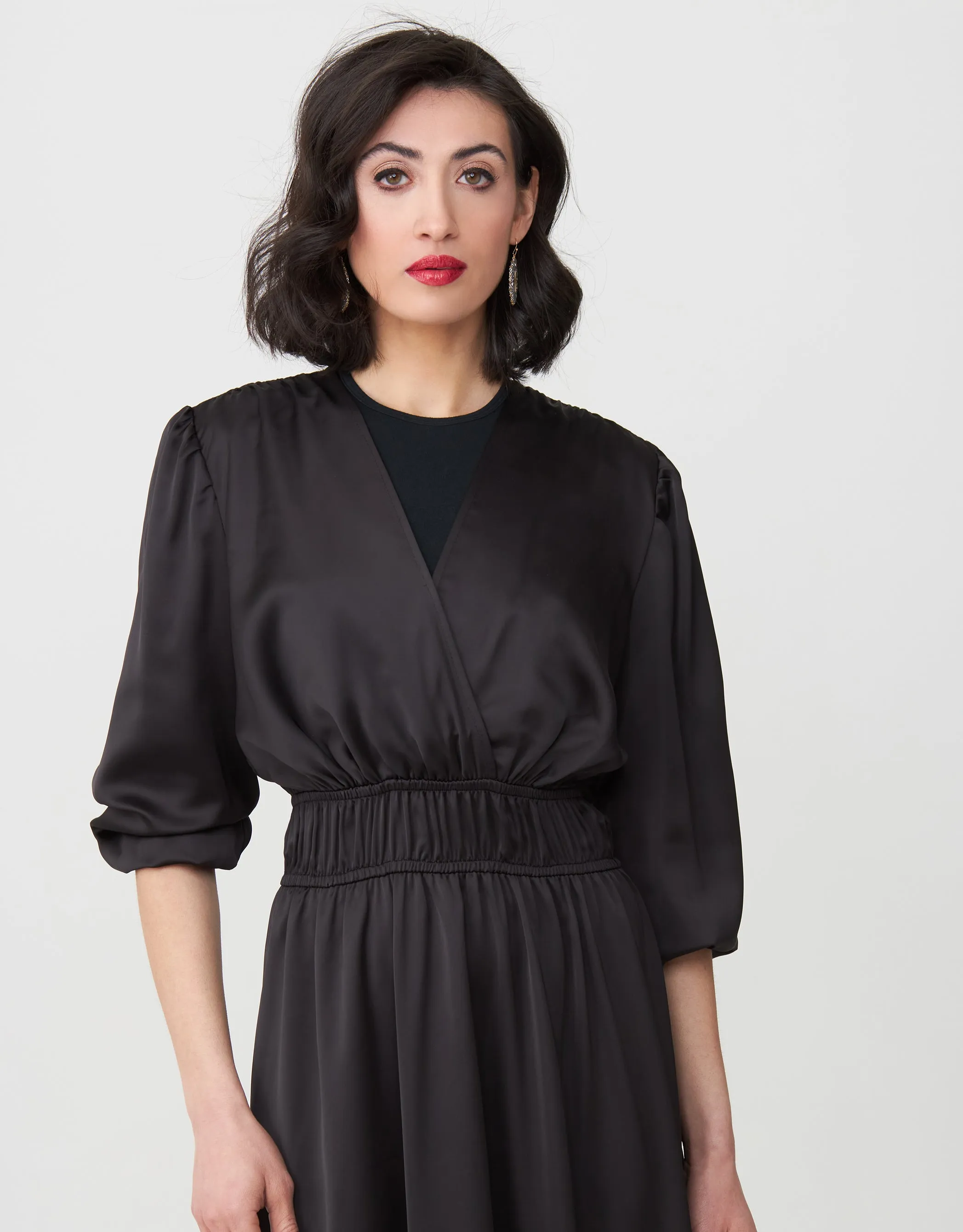 Satin Long Sleeve Lined Mock Wrap Maxi Dress Shabbos Robe