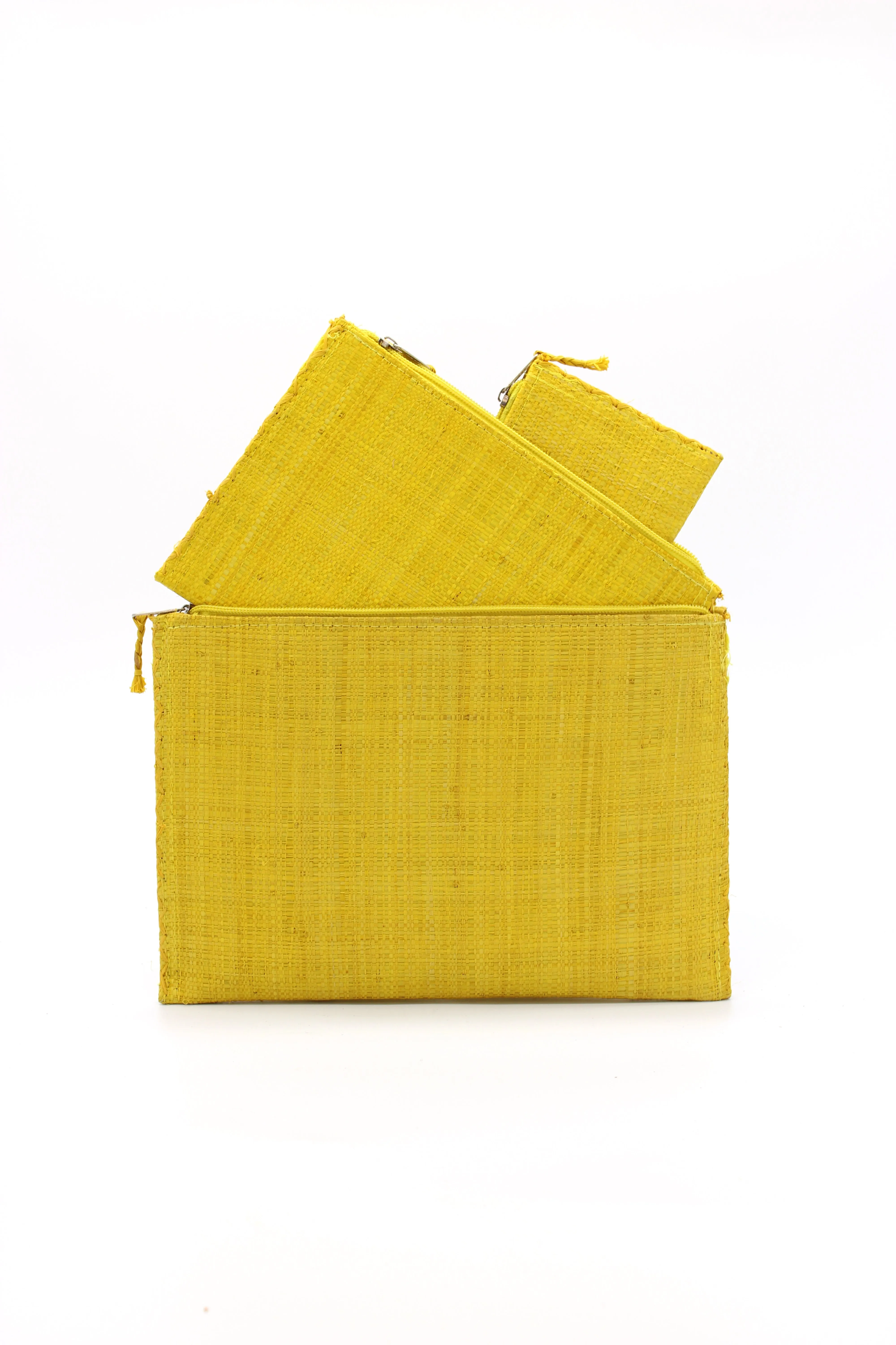 Set of 3 Nesting Zippered Straw Clutches Solid Colors