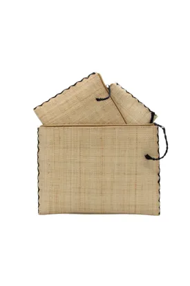 Set of 3 Nesting Zippered Straw Clutches Solid Colors
