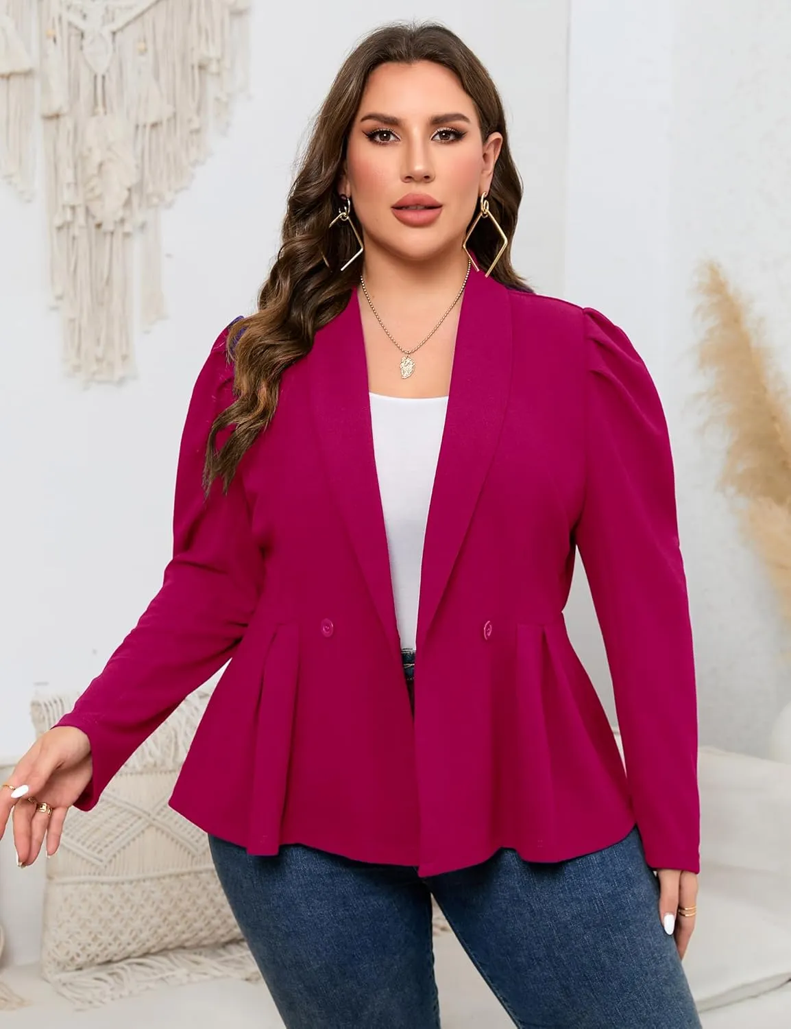 ShopWonder Womens Plus Size Blazers Business Casual Knit Blazer for Work Long Sleeve Shawl Lapel Blazer Suit Jackets