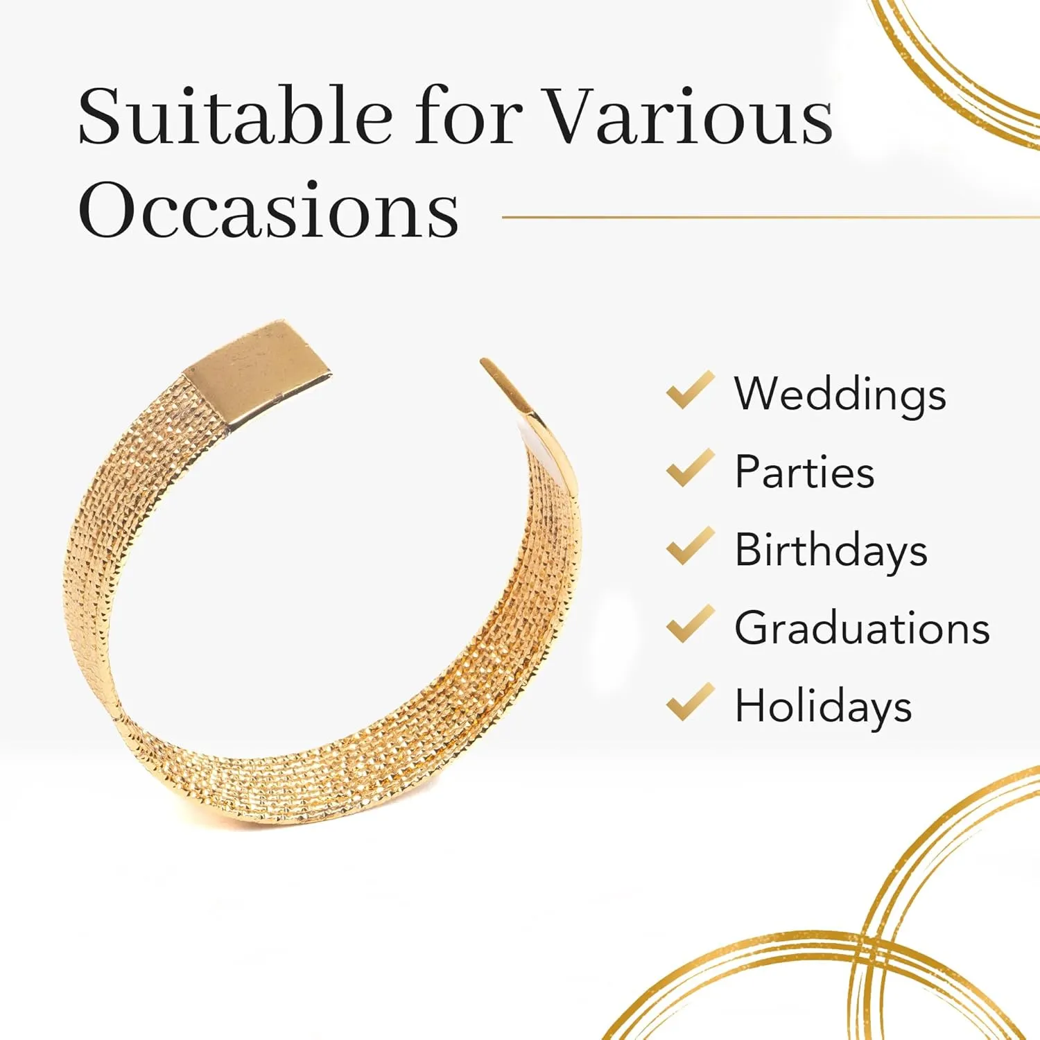 Stylish Elegant 14K Gold Plated Flexible Wide Open Cuff, Woman's Bangle Jewelry, Stunning Yellow Gold Color Bracelet, Multiple Dainty Twisted Bead Layers and Elegant Solid Square End Finish