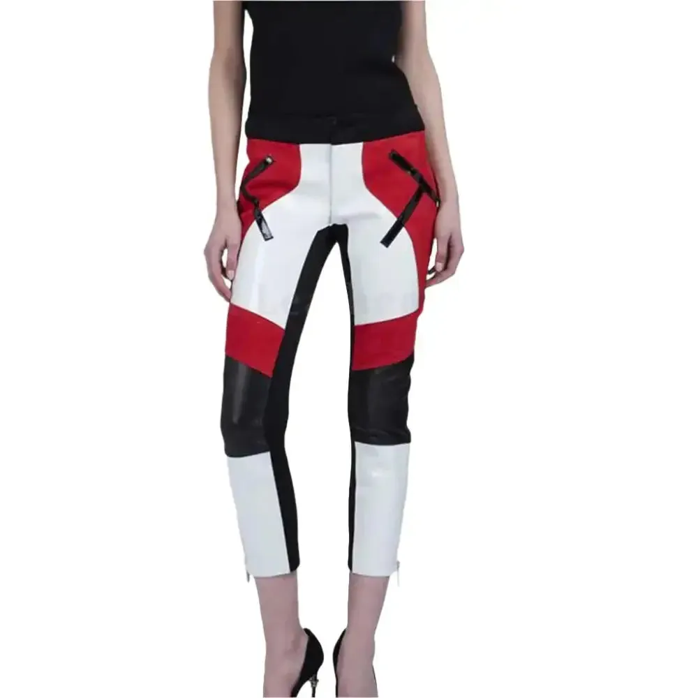 Stylish Women's Color Block Leather Capri Pant - Trendy & Chic