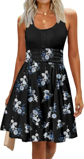 Summer Dresses for Women Casual Sleeveless Sundresses Elastic Waist Mini Sun Dress