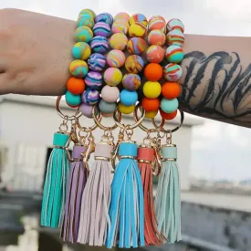 Tie Dye Silicone Bead Tassel Keychain