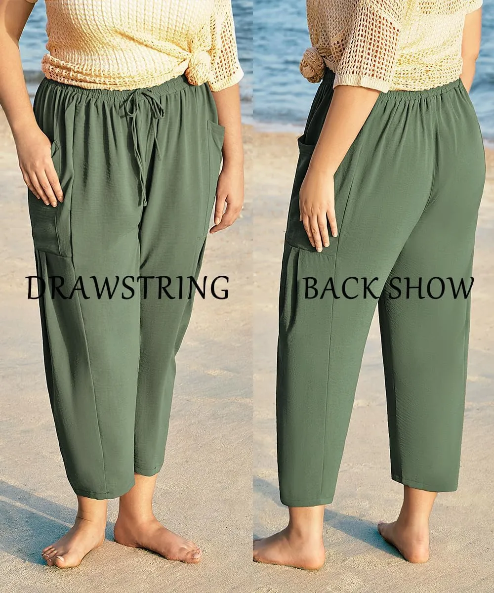 TIYOMI Plus Size Pants for Women Summer Palazzo Harem Pants Drawstring Lightweight Pant with Pockets Loose Casual XL-5XL