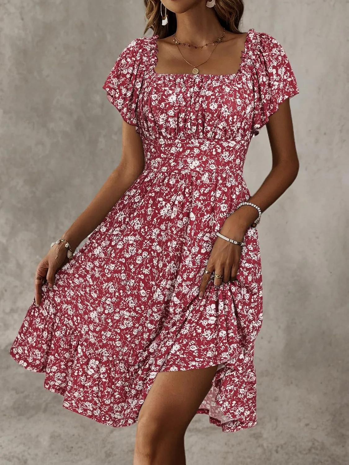TORARY Cute Summer Dresses for Women 2024 Flutter Sleeve Square Neck Casual Spring Sundresses