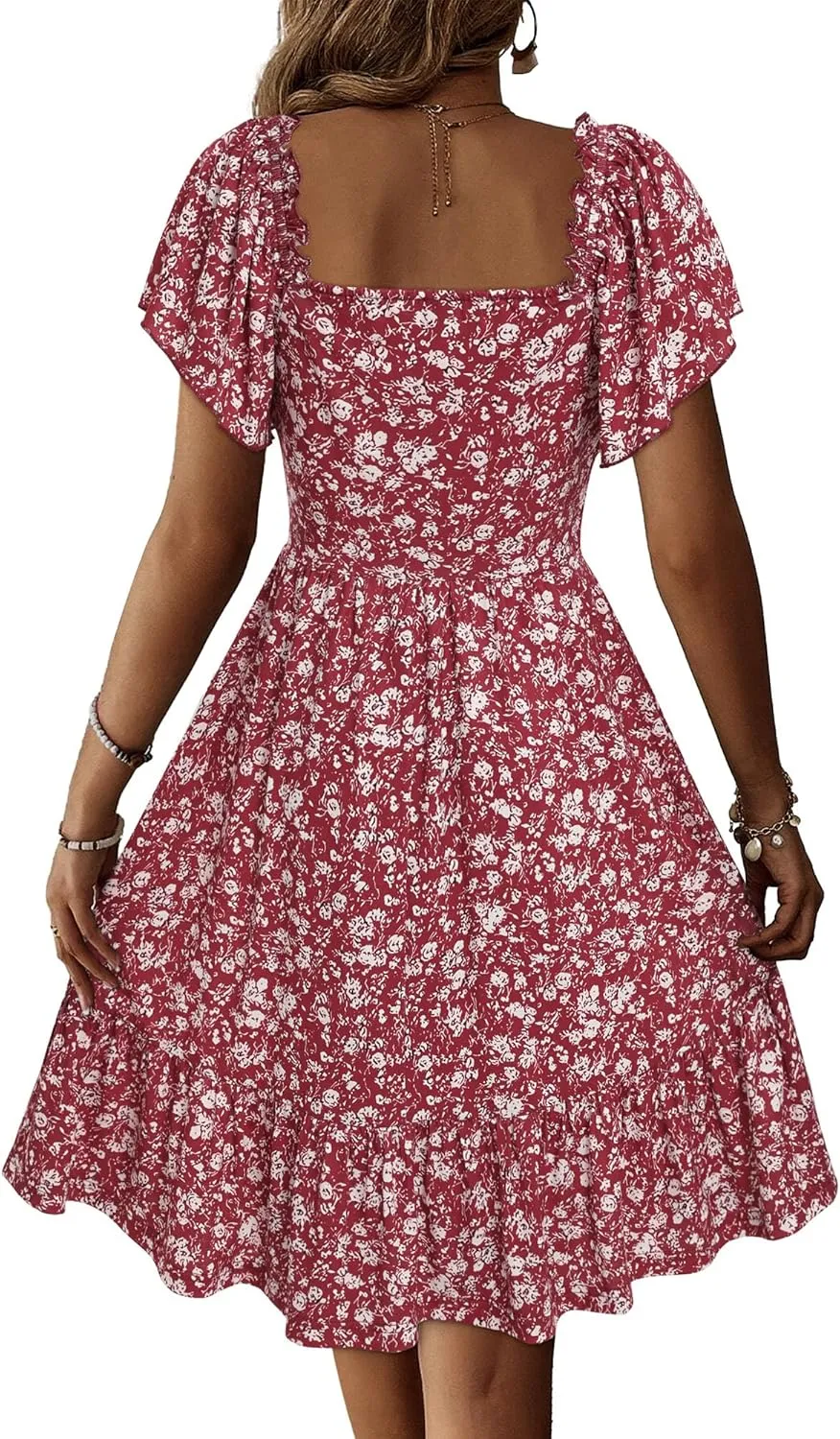 TORARY Cute Summer Dresses for Women 2024 Flutter Sleeve Square Neck Casual Spring Sundresses
