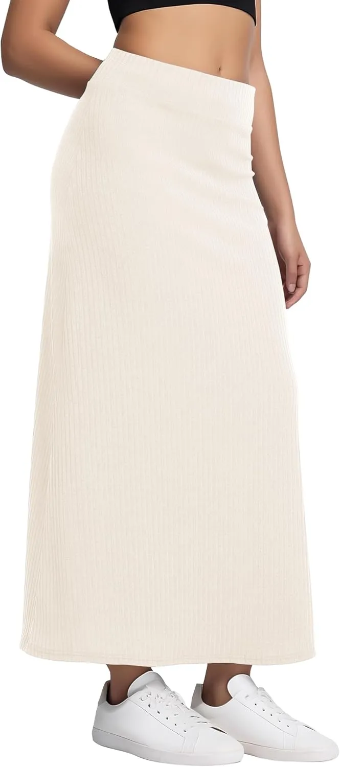 Urban CoCo Women's High Waist A-Line Maxi Skirt Comfy Ribbed Knit Long Skirt