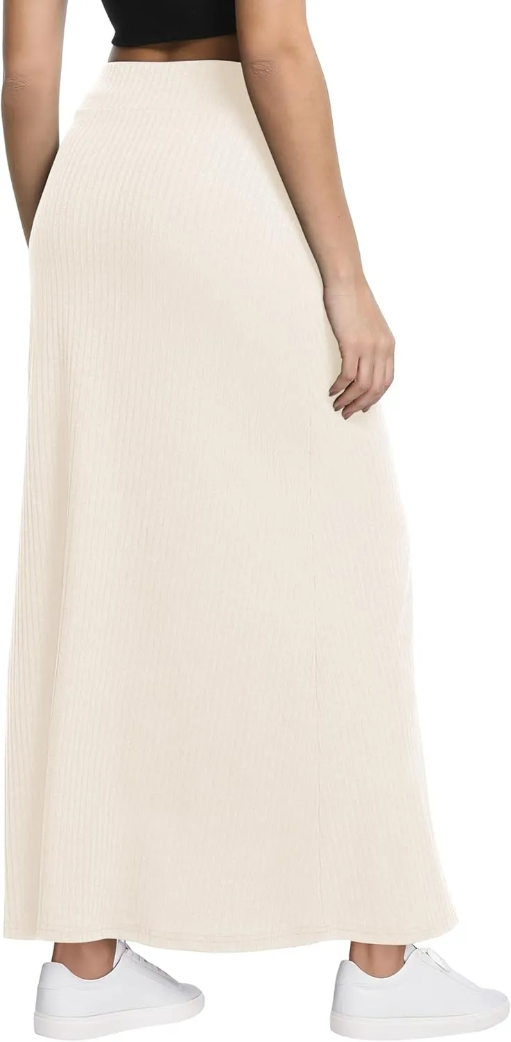 Urban CoCo Women's High Waist A-Line Maxi Skirt Comfy Ribbed Knit Long Skirt