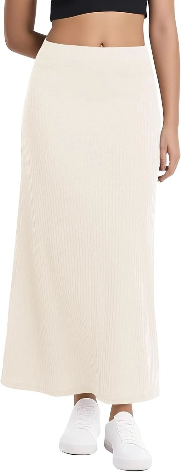 Urban CoCo Women's High Waist A-Line Maxi Skirt Comfy Ribbed Knit Long Skirt