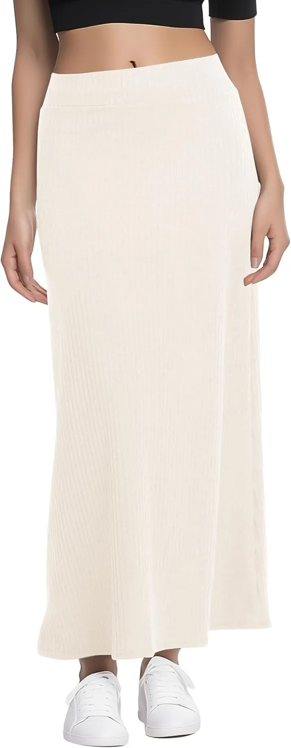 Urban CoCo Women's High Waist A-Line Maxi Skirt Comfy Ribbed Knit Long Skirt