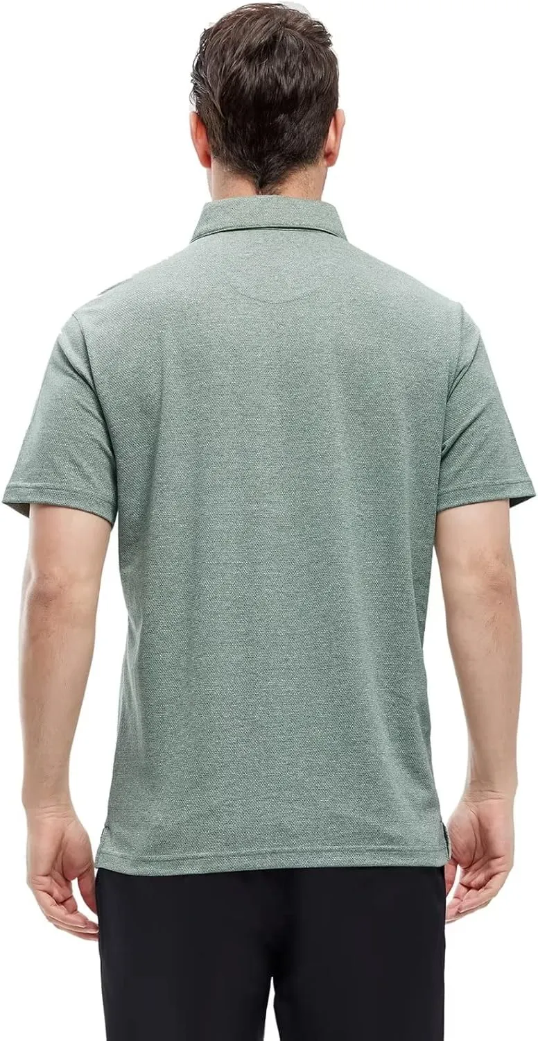 VEBOON Men's Polo Shirts Long and Short Sleeve Cotton Blend Heather Moisture Wicking Casual Collared Shirts