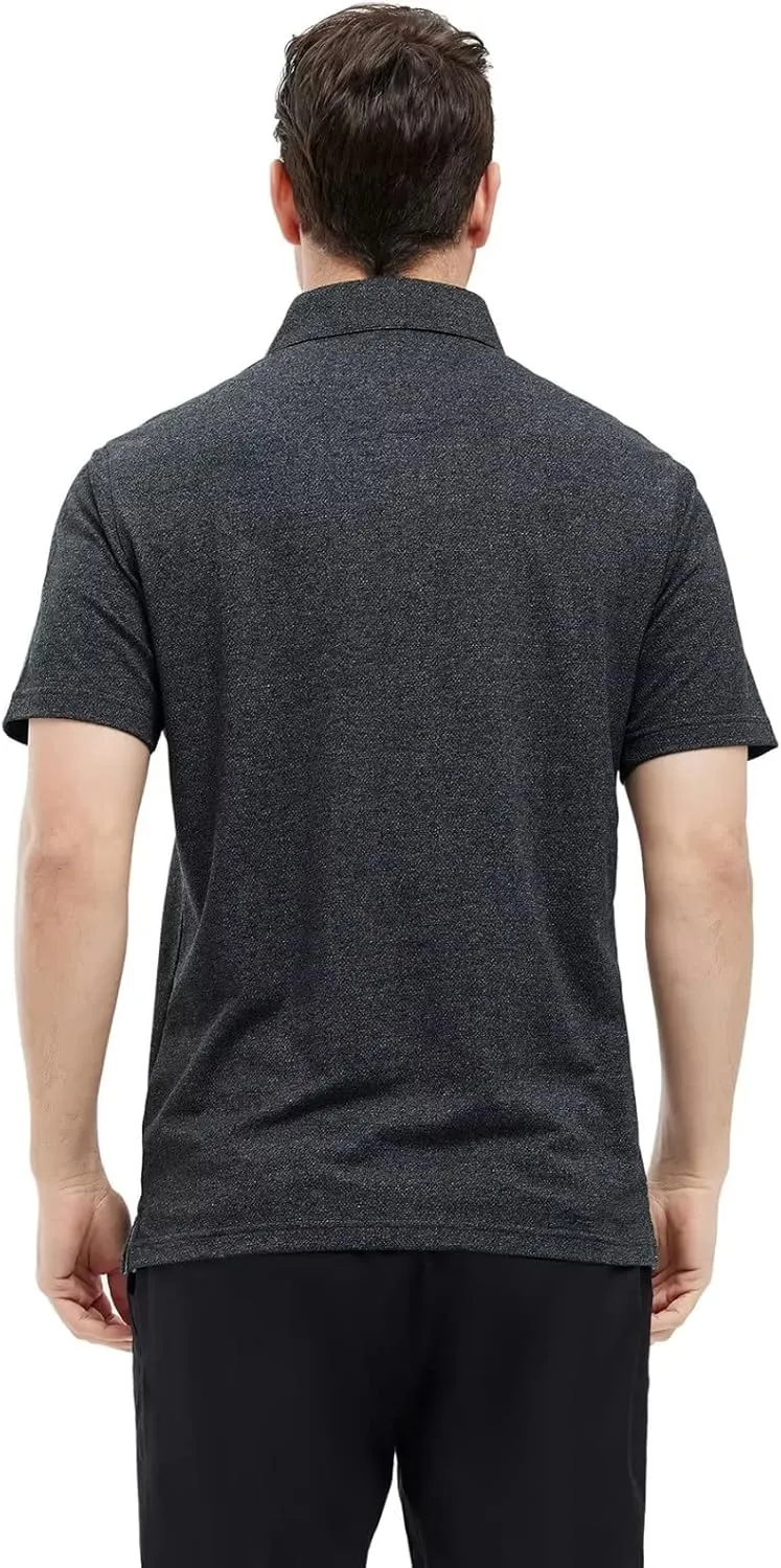 VEBOON Men's Polo Shirts Long and Short Sleeve Cotton Blend Heather Moisture Wicking Casual Collared Shirts