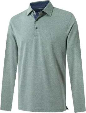 VEBOON Men's Polo Shirts Long and Short Sleeve Cotton Blend Heather Moisture Wicking Casual Collared Shirts