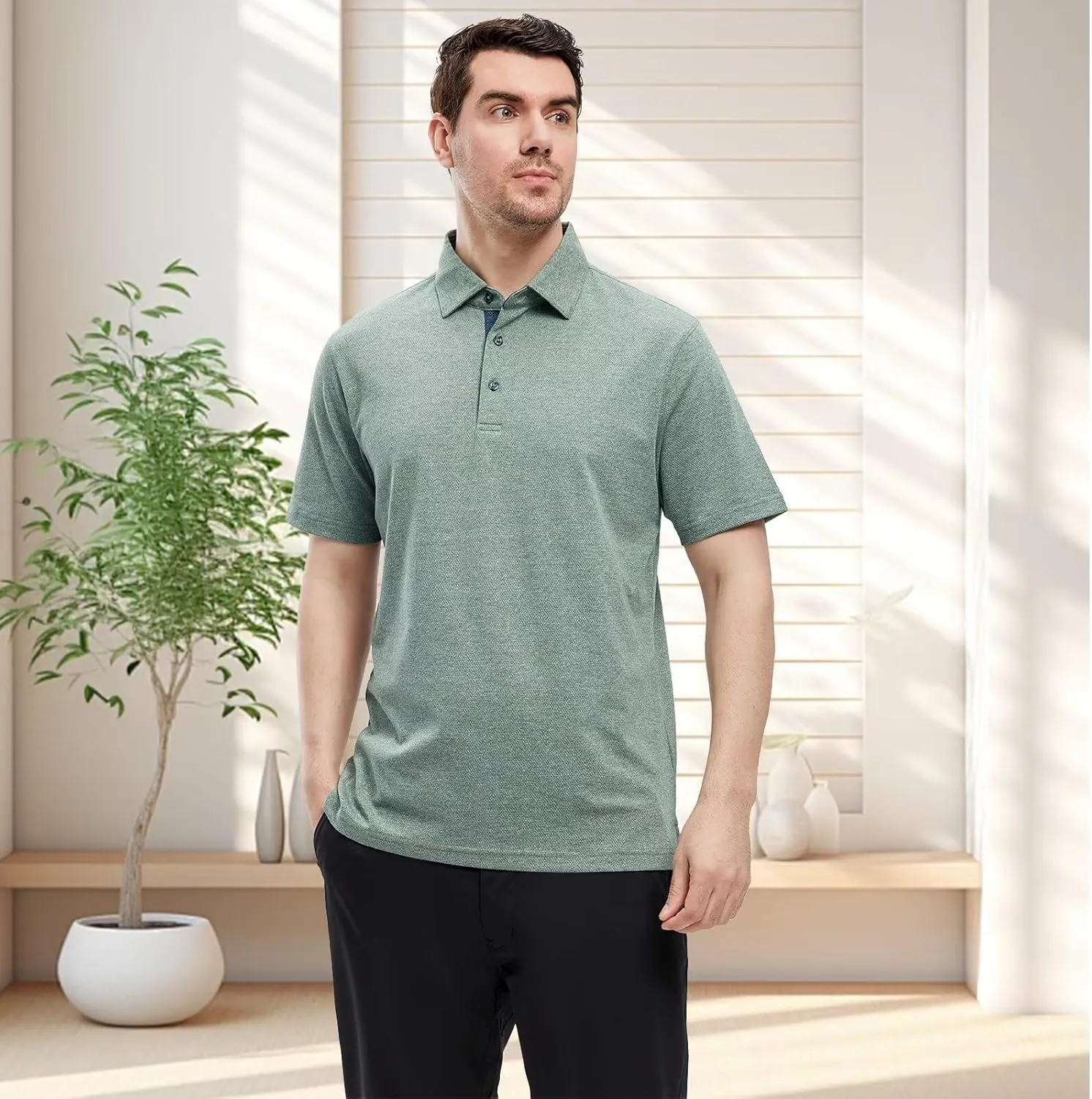 VEBOON Men's Polo Shirts Long and Short Sleeve Cotton Blend Heather Moisture Wicking Casual Collared Shirts