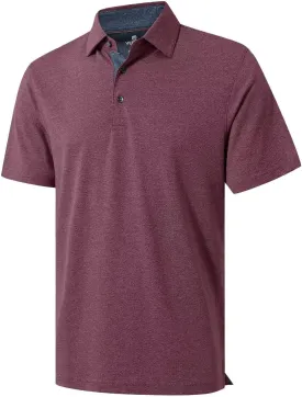 VEBOON Men's Polo Shirts Long and Short Sleeve Cotton Blend Heather Moisture Wicking Casual Collared Shirts