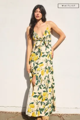 Waitlist 6/5 ♥ Sonia Sleeveless Back Tie Lemon Print Maxi Dress Yellow