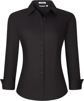 WARHORSEE Womens Button Down Shirt Long Sleeve Work Dress Shirts, V Neck Easy Care Stretchy Business Casual Blouses for Women
