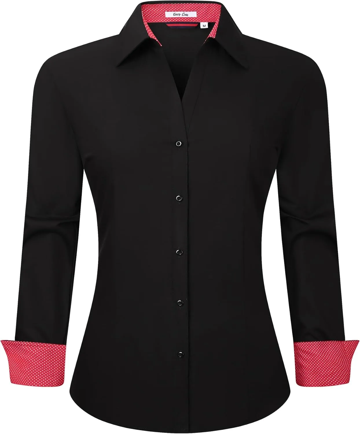 WARHORSEE Womens Button Down Shirt Long Sleeve Work Dress Shirts, V Neck Easy Care Stretchy Business Casual Blouses for Women