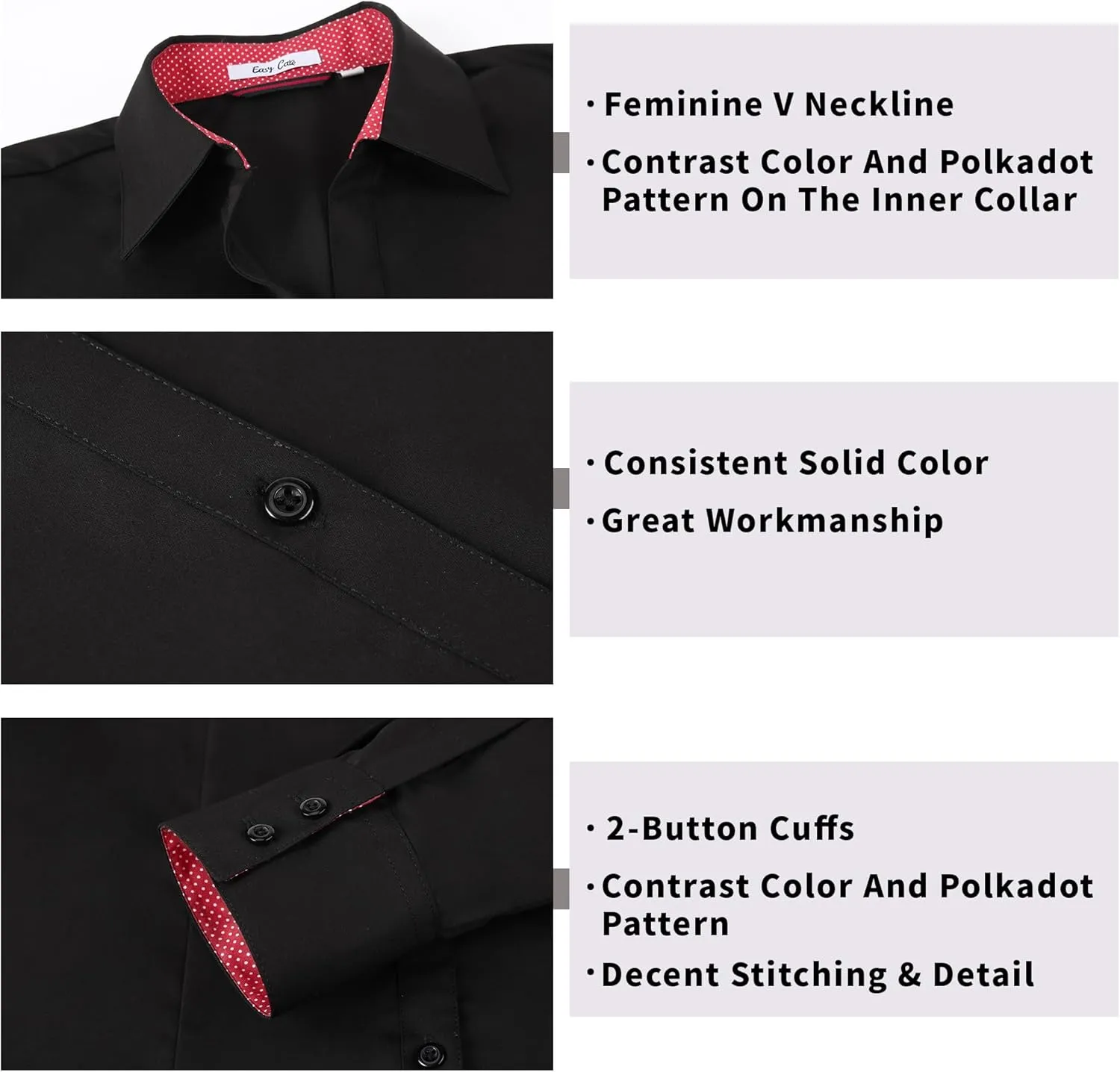 WARHORSEE Womens Button Down Shirt Long Sleeve Work Dress Shirts, V Neck Easy Care Stretchy Business Casual Blouses for Women