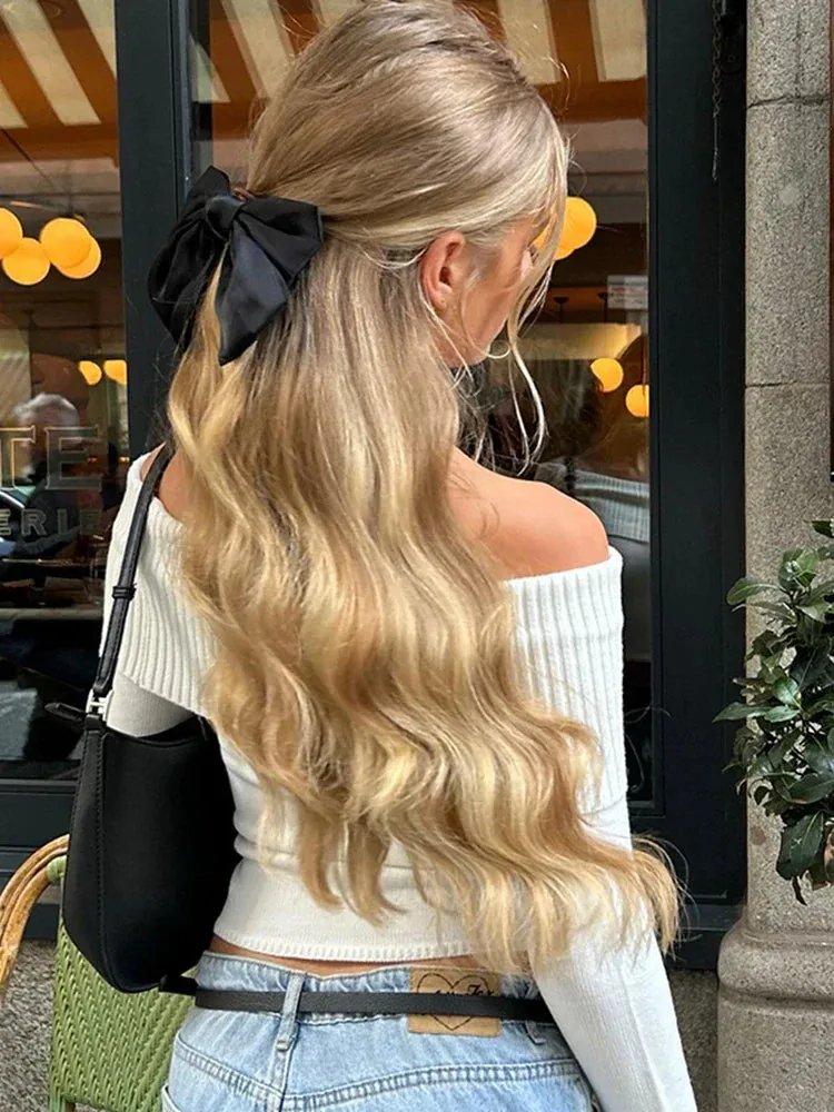 White Off-Shoulder Stylish Ribbed Top