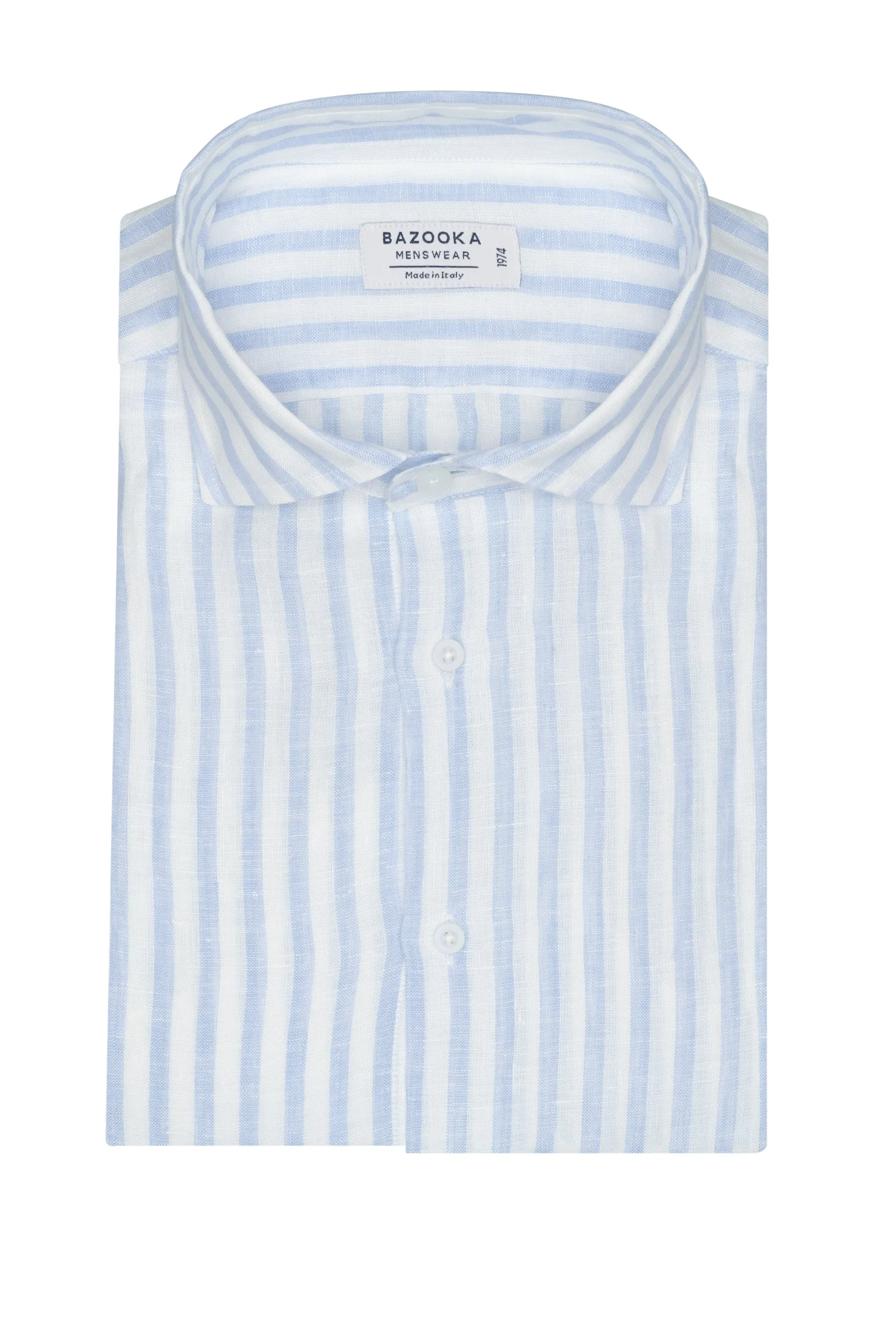 White Striped Light Blue Linen Shirt by Bazooka