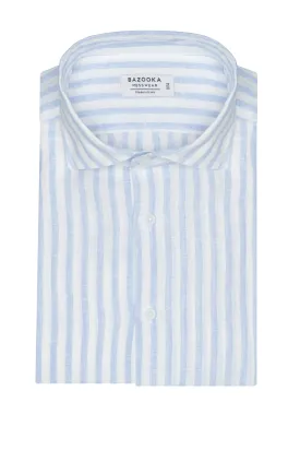 White Striped Light Blue Linen Shirt by Bazooka