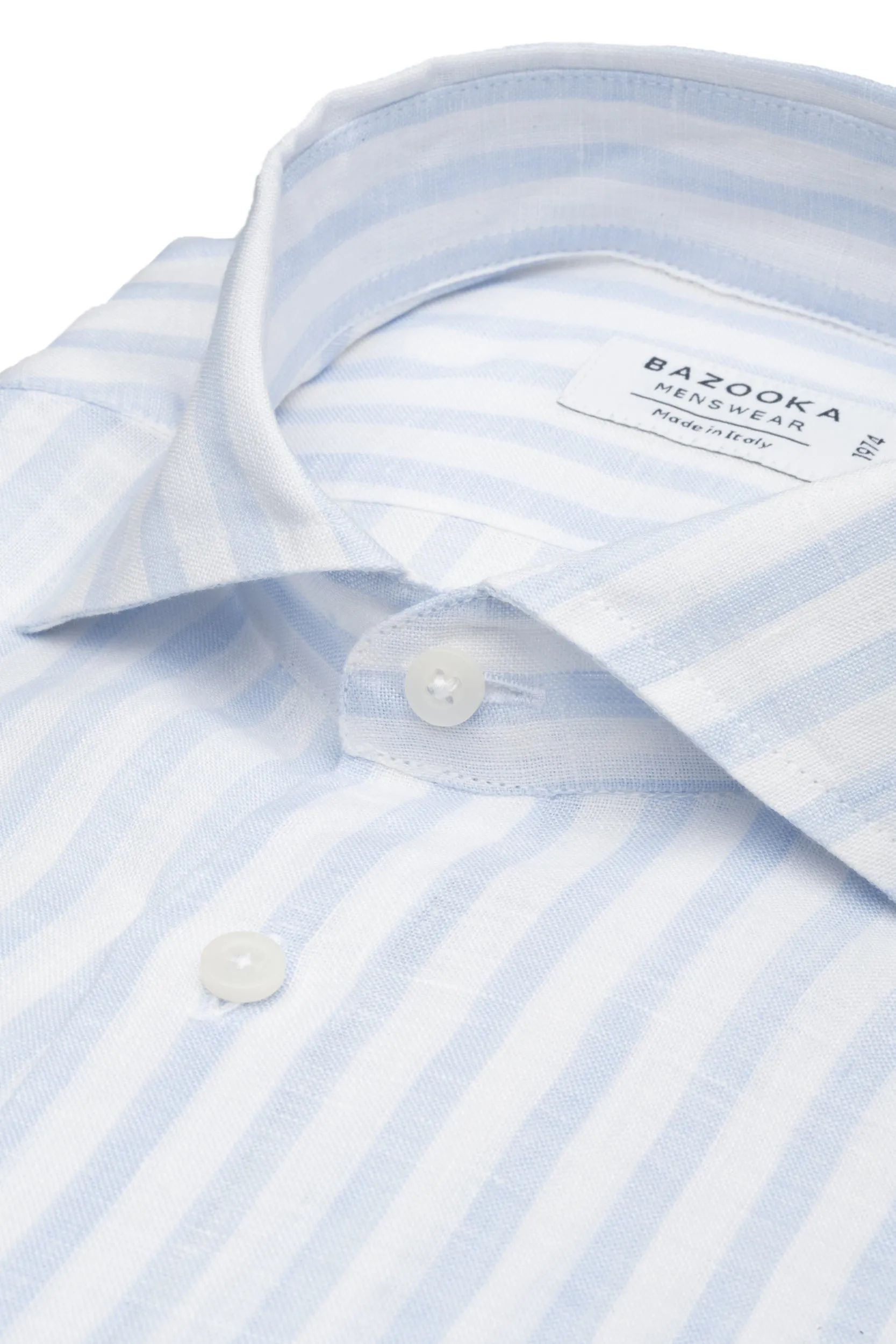 White Striped Light Blue Linen Shirt by Bazooka