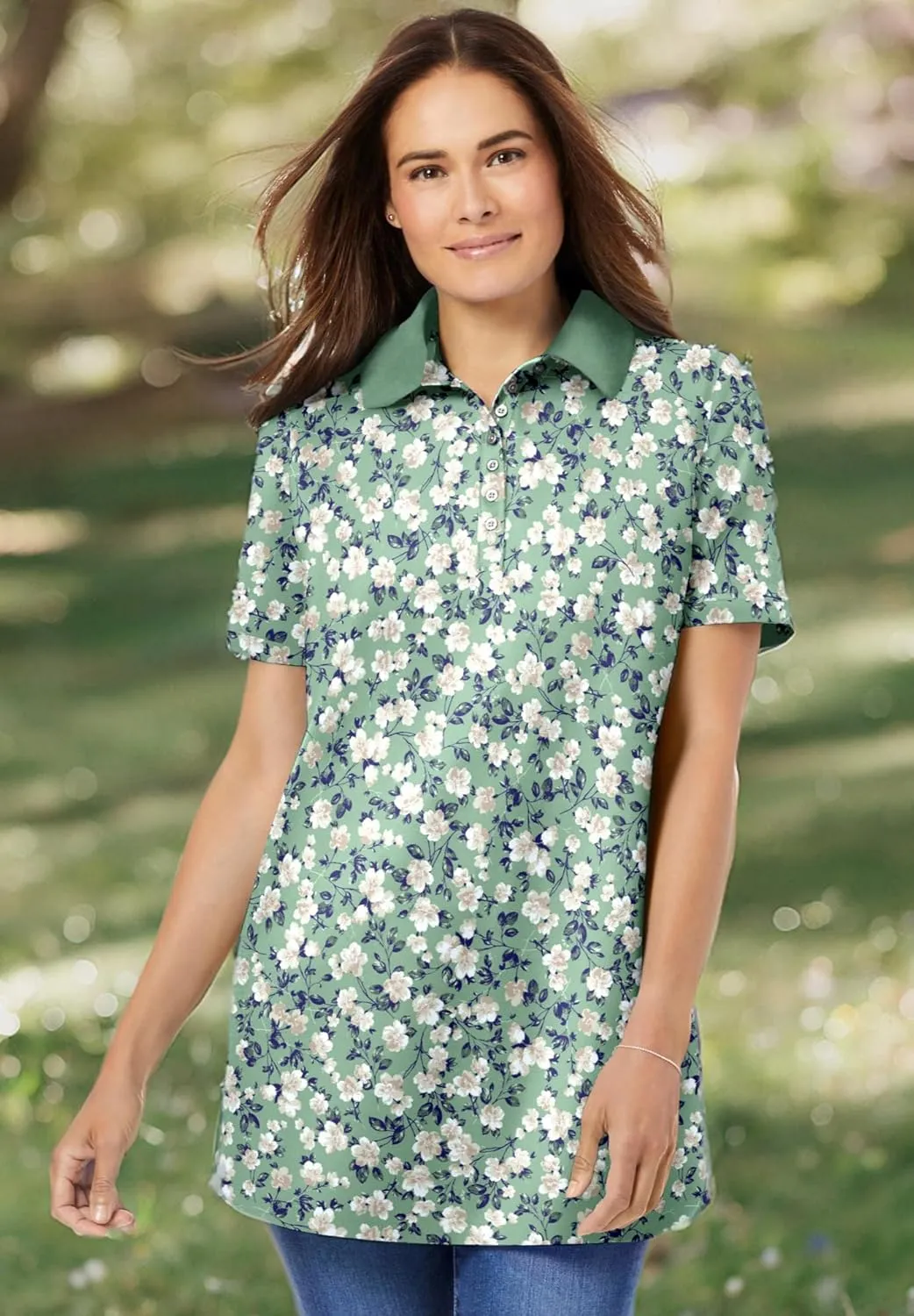 Woman Within Plus Size Perfect Short-Sleeve Polo Shirt