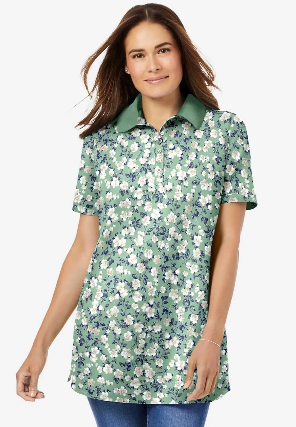 Woman Within Plus Size Perfect Short-Sleeve Polo Shirt