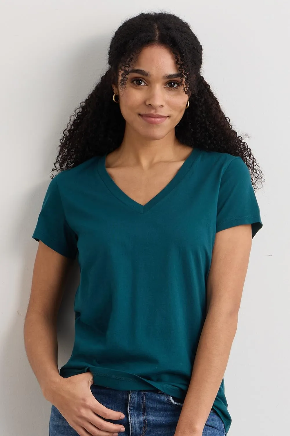 Women's 100% Organic Pima Cotton Relaxed Short Sleeve V-Neck T-Shirt