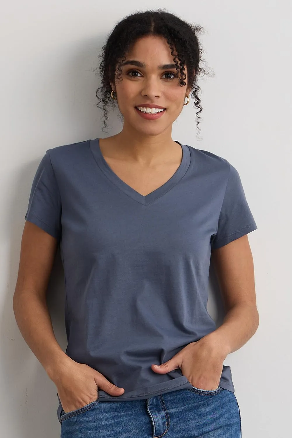 Women's 100% Organic Pima Cotton Relaxed Short Sleeve V-Neck T-Shirt