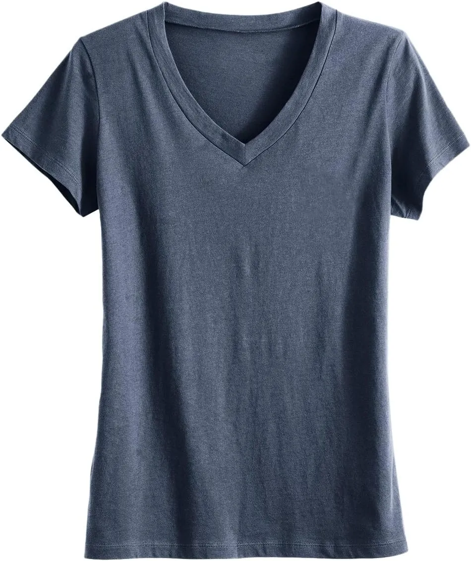 Women's 100% Organic Pima Cotton Relaxed Short Sleeve V-Neck T-Shirt