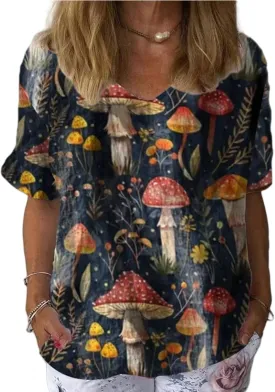 Womens Floral Plants Shirts Summer Short Sleeve Tops Cotton Linen Tshirt Trendy Boho Flower Graphic Tee Tops