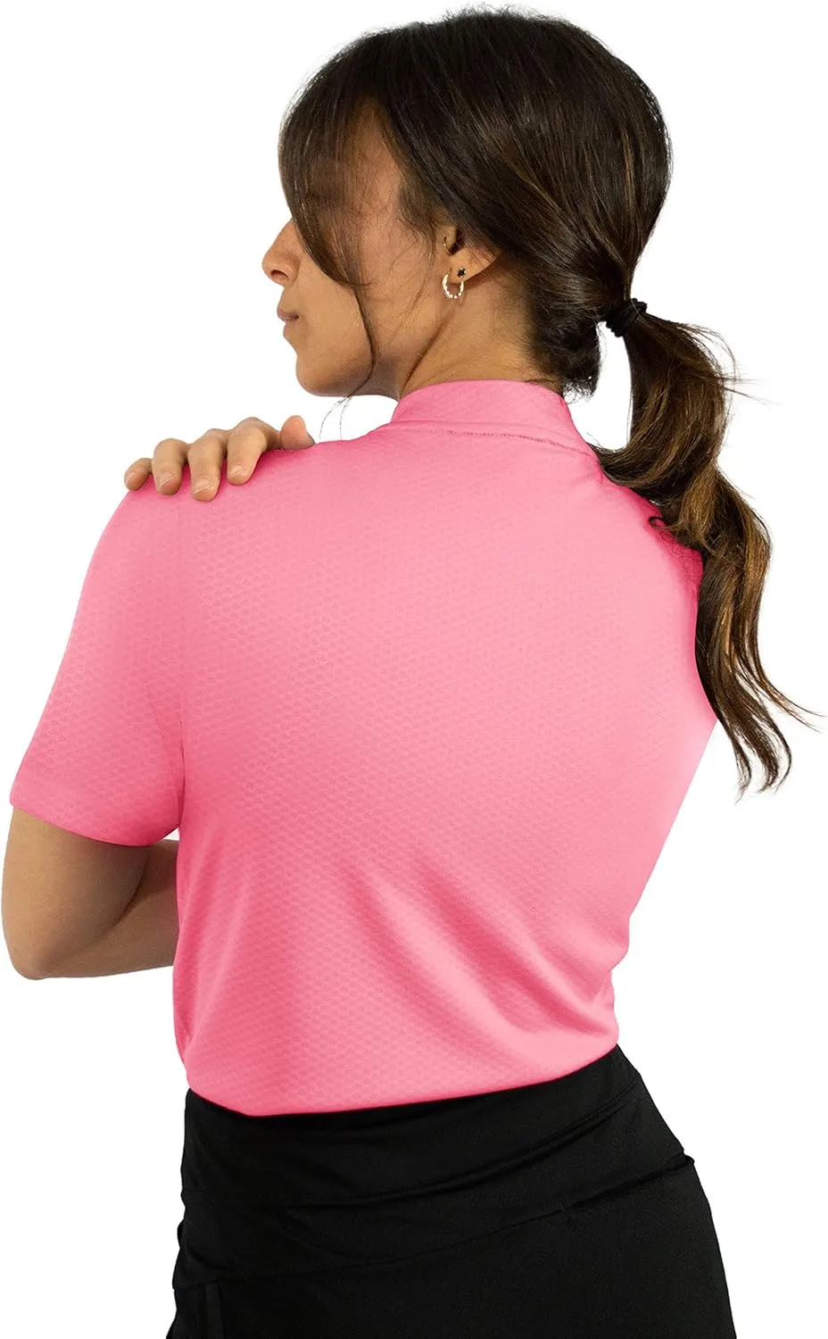 Womens Golf Polo with Zipper - Short Sleeve and Collarless Golf Shirts for Women - UV Protection, Dry Fit, and 4 Way Stretch