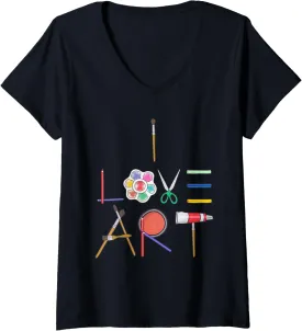 Womens I Love Art Cute Fun Painting Drawing Sketch Artist Painter V-Neck T-Shirt