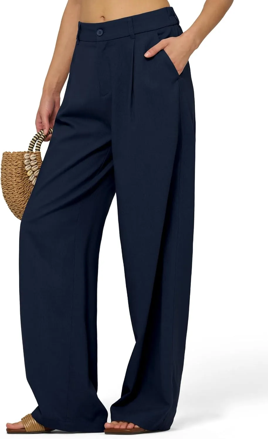 Women's Linen Pants Wide Leg Dressy Casual Beach Linen Pants Summer with Pockets 29" 31"