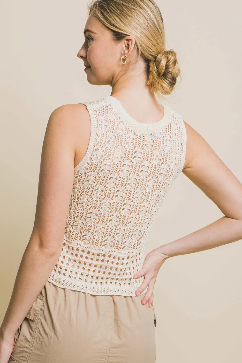 Women's Love Tree Contrast line Openwork Knit Tank