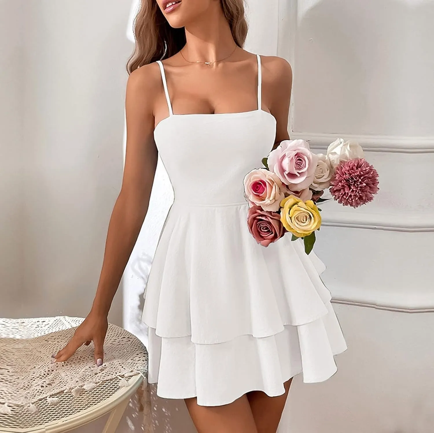 Women's Sexy with Adjustable Bow Backless Halter Dress Perfect for Cocktail Parties Mini Dress for Parties