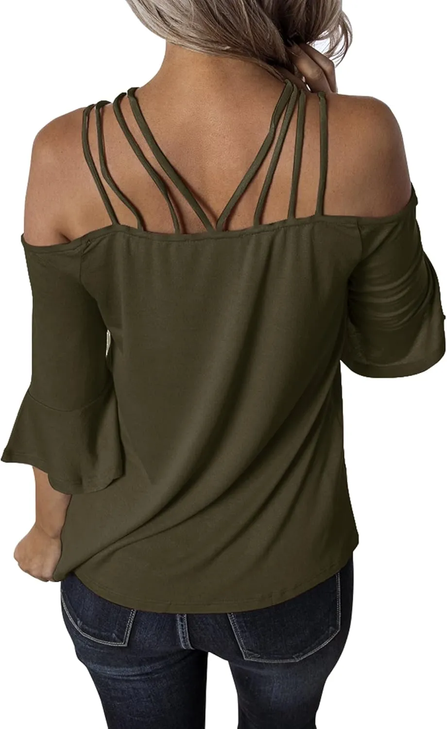 Womens Spaghetti Straps Cold Shoulder Shirts Casual Half Sleeve Tops